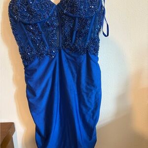 Sherri Hill Sapphire Embellished Mini Dress